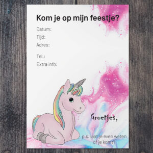 Uitnodigingskaart kinderfeestje – Unicorn – Invulkaart – Printable