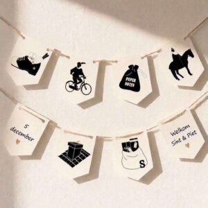 Sinterklaas slinger printable - Zwart-wit-goud. Sinterklaas slinger zelf maken. Sinterklaas slinger printen. Sinterklaas versiering zwart wit. Welkom Sinterklaas. Sinterklaas versiering school.