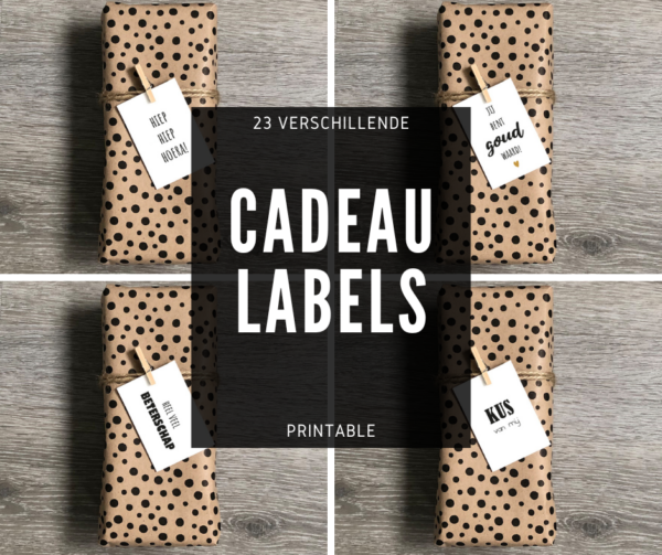 Cadeau labels printable. Zelf cadeaulabels printen. Mini kaartjes. Verjaardag. Juf cadeautje. Meester cadeautje. Geboorte. Beterschap. Zwart wit labels. Set mini kaartjes.