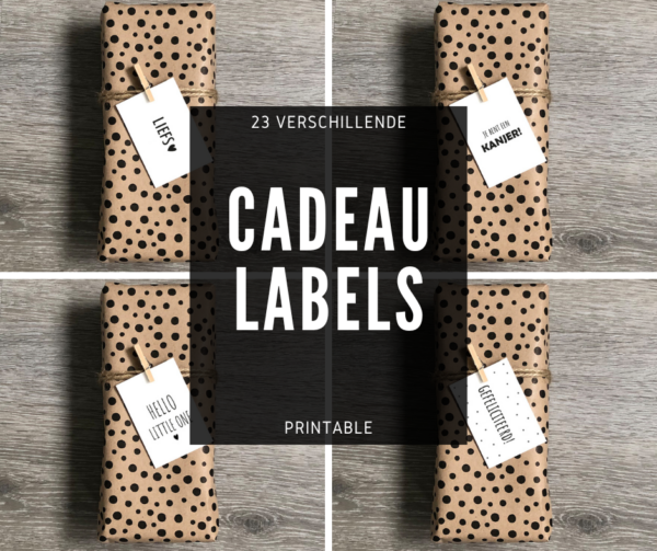 Cadeau labels printable. Zelf cadeaulabels printen. Mini kaartjes. Verjaardag. Juf cadeautje. Meester cadeautje. Geboorte. Beterschap. Zwart wit labels. Set mini kaartjes.