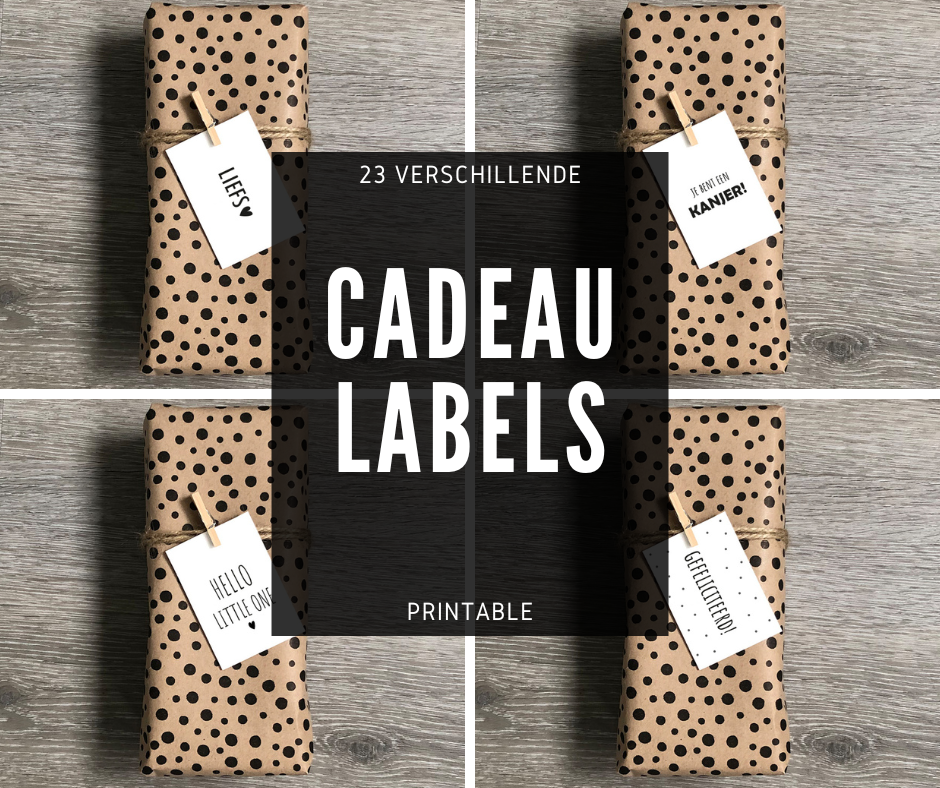 Cadeau labels printable. Zelf cadeaulabels printen. Mini kaartjes. Verjaardag. Juf cadeautje. Meester cadeautje. Geboorte. Beterschap. Zwart wit labels. Set mini kaartjes.