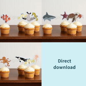 Traktatie prikkers - Zeedieren met contour - Printable. Zeedieren traktatie. Zeedieren traktatie prikkers. Kinderfeestje met zee thema, piraten thema of zeemeermin thema. Babyshower met zeedieren thema / onderwaterwereld thema.