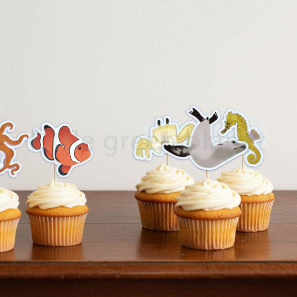 Traktatie prikkers - Zeedieren met contour - Printable. Zeedieren traktatie. Zeedieren traktatie prikkers. Kinderfeestje met zee thema, piraten thema of zeemeermin thema. Babyshower met zeedieren thema / onderwaterwereld thema.