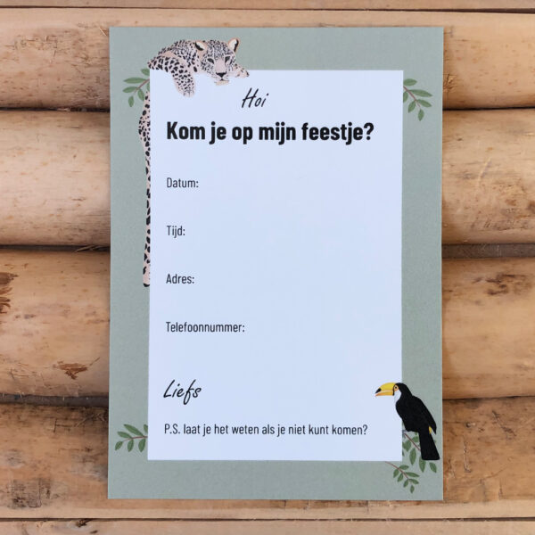 Uitnodiging kinderfeestje jungle - Printable. Uitnodiging kinderfeestje printen.