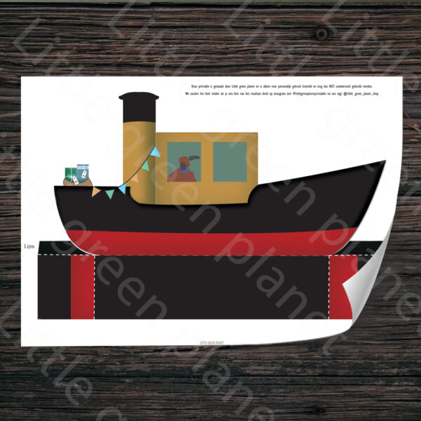 Bouwplaat stoomboot. Stoomboot printable.