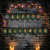 Halloween slinger - Happy Halloween tekst, pompoen en spook - Printable. Halloween slinger maken. Halloween printable. Halloween vlaggetjes. Halloween versiering maken.