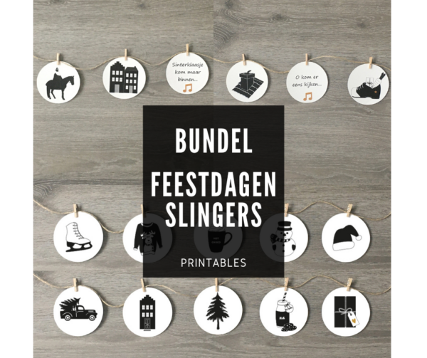 Feestdagen slingers - Sinterklaas en Kerst - Zwart-wit. Feestdagen versiering. Kerst decoratie. Hippe Sinterklaas versiering huis. Sinterklaas versiering school. Sinterklaas slinger. Kerst slinger.