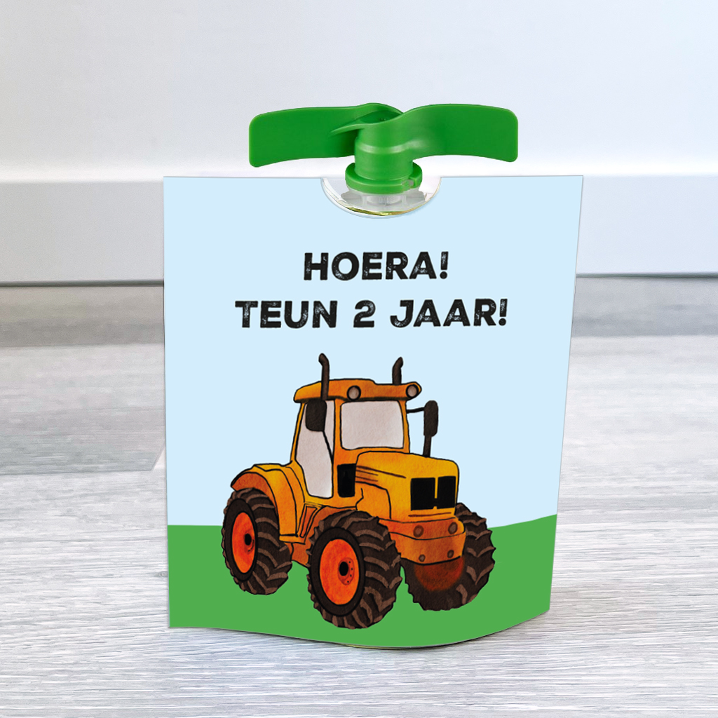 Knijpfruit wikkel - Tractor - Printable. Tractor traktatie zelf maken. Tractor traktatie printable.
