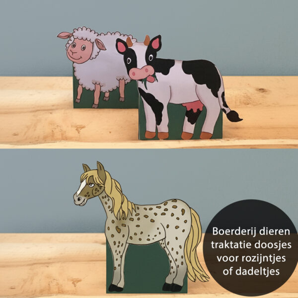Rozijnen traktatie doosjes - Boerderij dieren - Koe en schaap - Printable. Traktatie thema boerderij. Traktatie boerderijdieren. Gezonde traktatie boerderij. Traktatie rozijntjes printable.