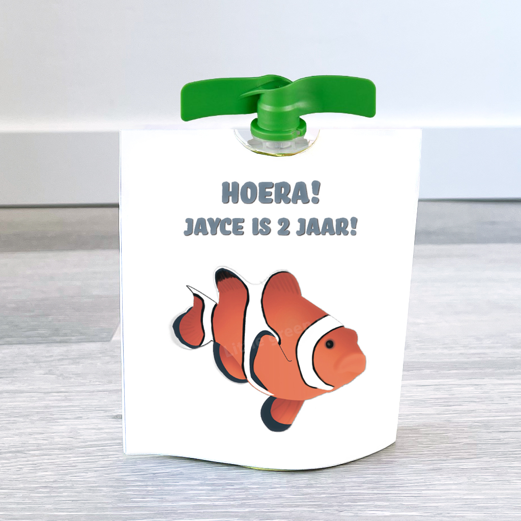 Knijpfruit wikkel - Clownvis - Printable. Clownvis traktatie. Zeedieren traktatie. Gezonde trakatie.