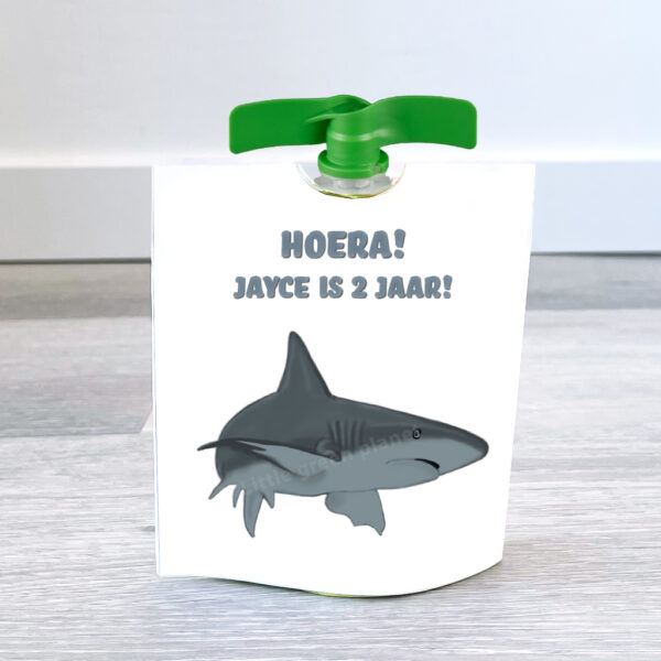 Knijpfruit wikkel - Haai - Printable. Haai traktatie. Zeedieren traktatie.
