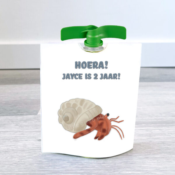 Knijpfruit wikkel - Heremietkreeft - Printable. Zeedieren traktatie. Gezonde trakatie. Heremietkreeft traktatie.