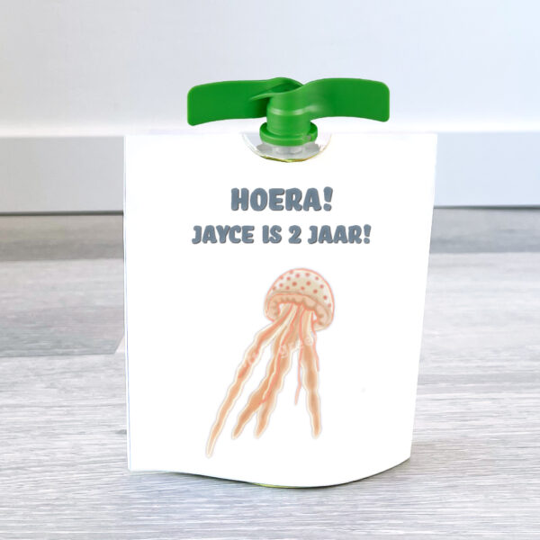 Knijpfruit wikkel - Kwal - Printable. Kwal traktatie. Zeedieren traktatie. Gezonde traktatie.