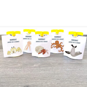 Knijpfruit wikkels - Zeedieren - Printable. Knijpfruit traktatie. Oceaan thema. Onderwater wereld thema. Oceaan dieren. Strand thema. Traktatie groep 1. Traktatie groep 2. Traktatie groep 3. Gezonde traktatie.