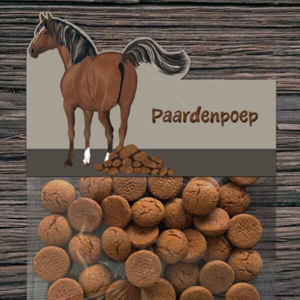 Traktatie label - Paardenpoep - Printable. Paardenpoep traktatie. Grappige traktatie. Pepernoot traktatie. Chocolade rozijntjes traktatie.