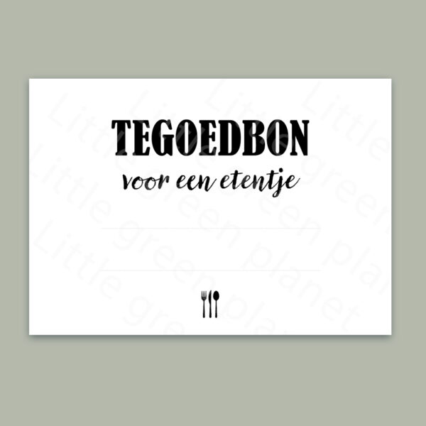 Tegoedbon voor een etentje - Printable. Een gezellig etentje cadeau geven — downloaden, printen, invullen en klaar.
