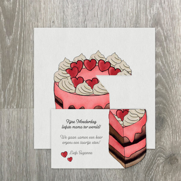 Uitschuifbare kaart - Taart met hartjes - DIY - Printable. Perfect voor Valentijn, Moederdag, Vaderdag, verjaardagen of gewoon om iemand liefde te sturen.
