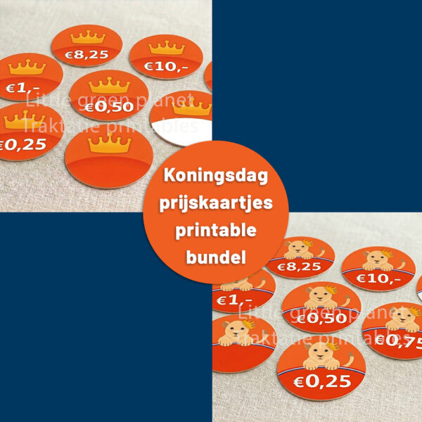 Koningsdag prijsstickers/prijskaartjes bundel – Printables. Kleedjesmarkt. Vlooienmarkt. Rommelmarkt. Vrijmarkt. Koningsdag vieren. Koningsdag printables.