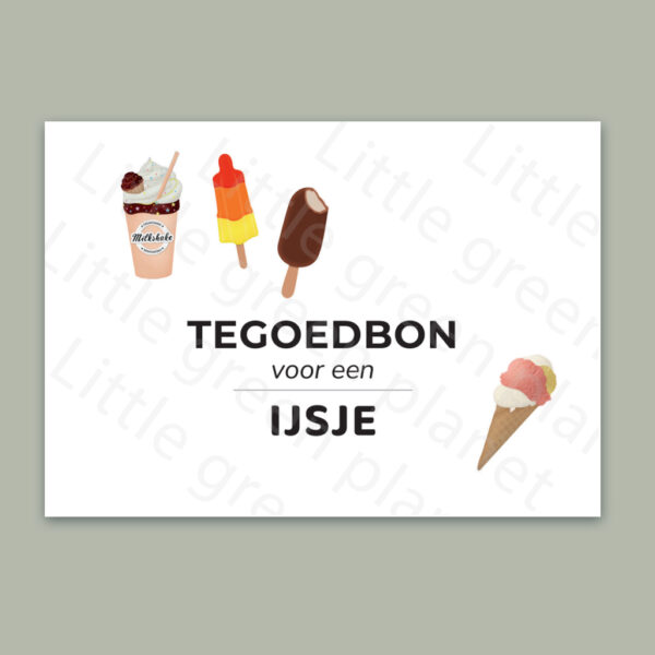 Tegoedbon voor een ijsje - Kleur - Printable. Printen tegoedbon. IJskaart cadeau tegoedbon voor een ijsje. Tegoedbon ijsje eten. Ice cream voucher. Ice cream coupon. Printable tegoedbon.