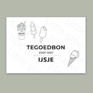 Tegoedbon voor een ijsje – Printable. Printen tegoedbon. IJskaart cadeau tegoedbon voor een ijsje. Tegoedbon ijsje eten. Ice cream voucher. Ice cream coupon. Printable tegoedbon.